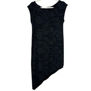 Bryn Walker Black Floral Thomas Asymmetrical Cap Sleeve Dress Size Medium USA